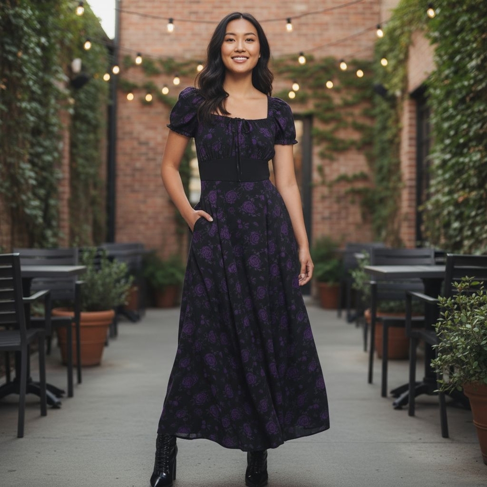 Hot Topic Cosmic Aura Purple Rose Maxi Dress SZ XS